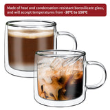 VINSANI COPA Double Wall Glasses, Set of 2 Borosilicate Glass Cups for Hot & Cold Drinks – Clear