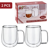 Vinsani Koffu Double Wall Glasses, Set of 2, 305ml Borosilicate – Hot and Cold Drinks Cups