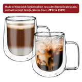 Vinsani Koffu Double Wall Glasses, Set of 2, 305ml Borosilicate – Hot and Cold Drinks Cups