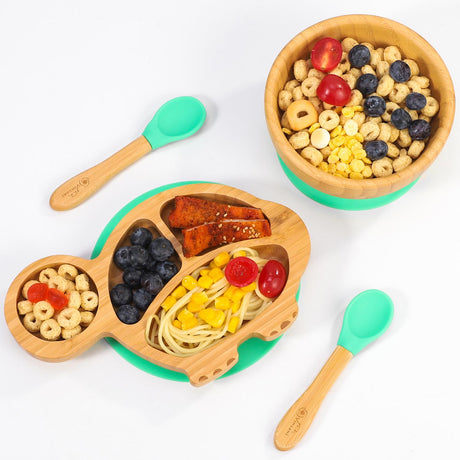 Kids bamboo turtle plate set