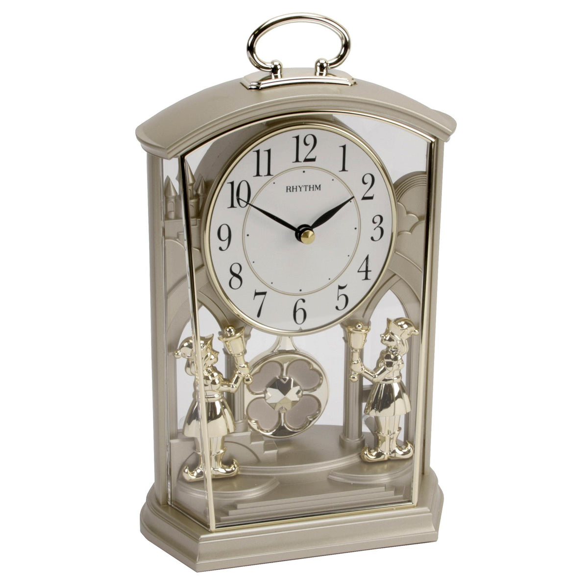 Widdop Rhythm Two-Tone Gold Carriage Mantel Clock with Silent Swinging Pendulum & Carrying Handle