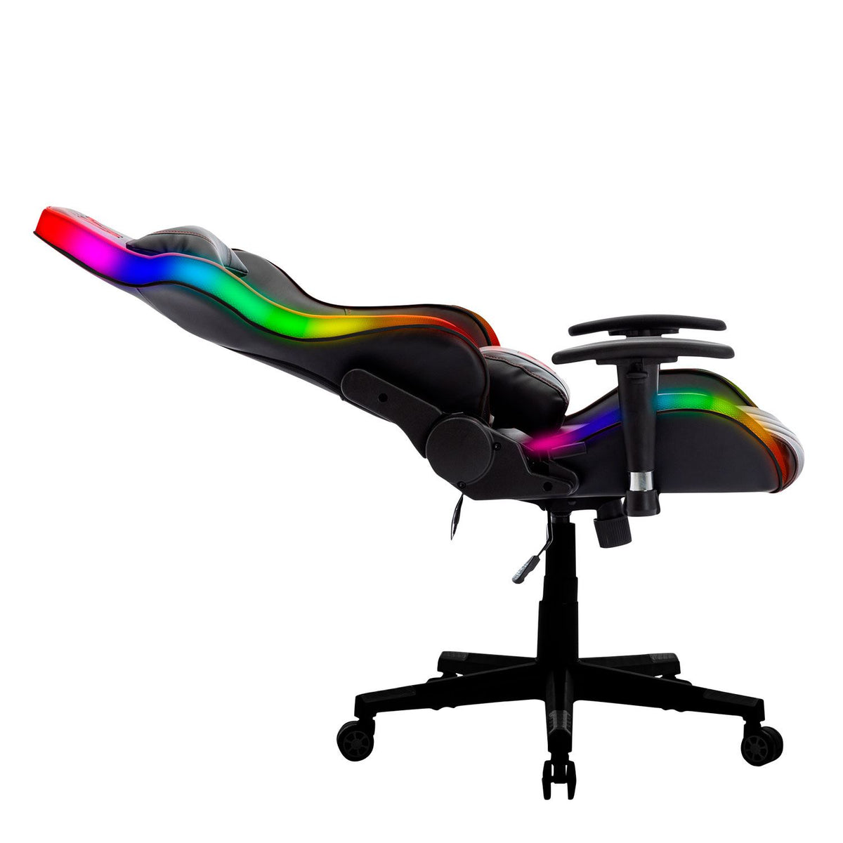 Black Faux Leather Gaming Office Chair with RGB LED Lights – 170° Recline, 360° Swivel, 130kg Capacity
