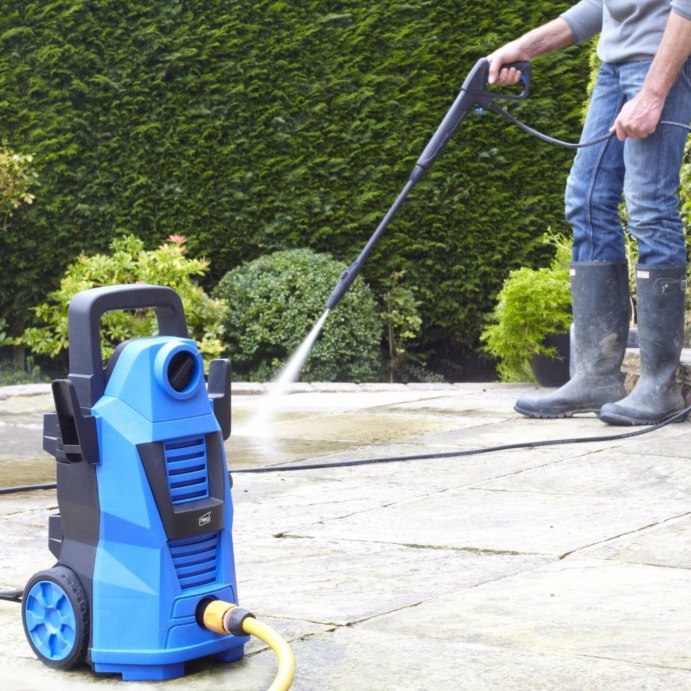 Neo Electric High Pressure Washer, 110 Bar 1400W with Adjustable Nozzle Gun & Foam Tank – Powerful Outdoor Cleaner