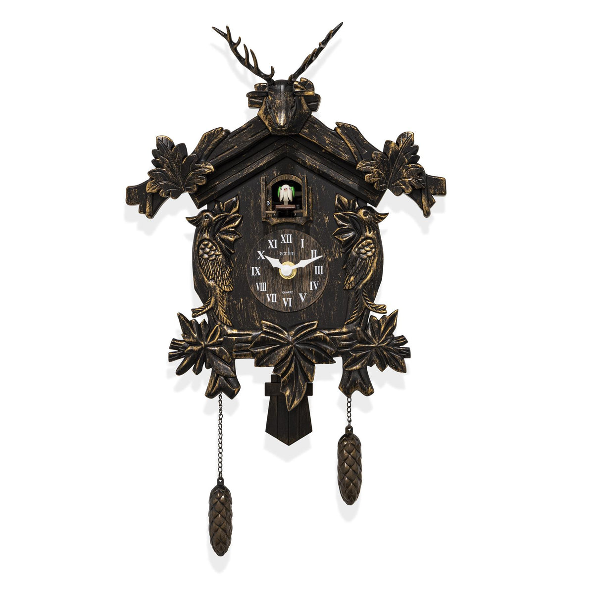 Acctim Lindau Antique Bronze Pendulum Cuckoo Clock with Hourly Chime, Volume Control & Night Shut-Off