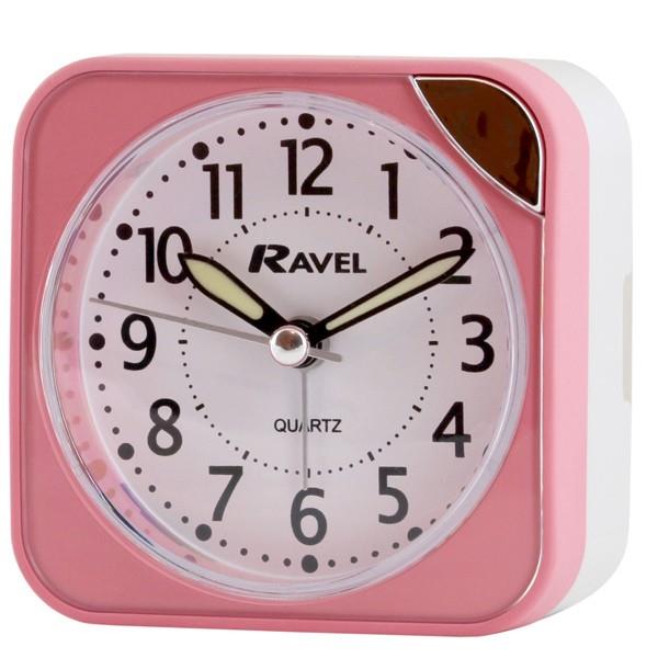 Ravel Small Square Quartz Travel Alarm Clock with Crescendo Alarm, Snooze and Light – Silent Sweep, Pink