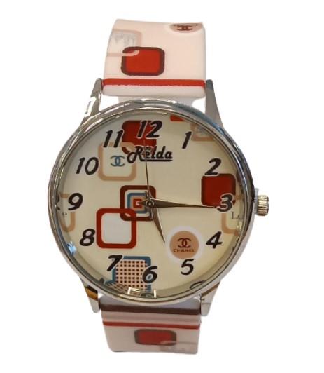 Relda Ladies Analogue Watch – Red Square Case, Pink Silicone Strap