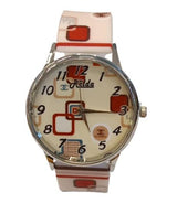 Relda Ladies Analogue Watch – Red Square Case, Pink Silicone Strap
