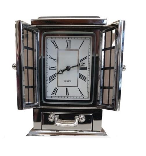 Miniature Rectangle Clock in Silver Plated Solid Brass with Roman Numerals – Vintage Style, IMP40S