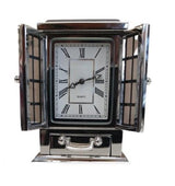 Miniature Rectangle Clock in Silver Plated Solid Brass with Roman Numerals – Vintage Style, IMP40S