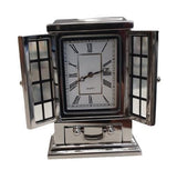 Miniature Rectangle Clock in Silver Plated Solid Brass with Roman Numerals – Vintage Style, IMP40S