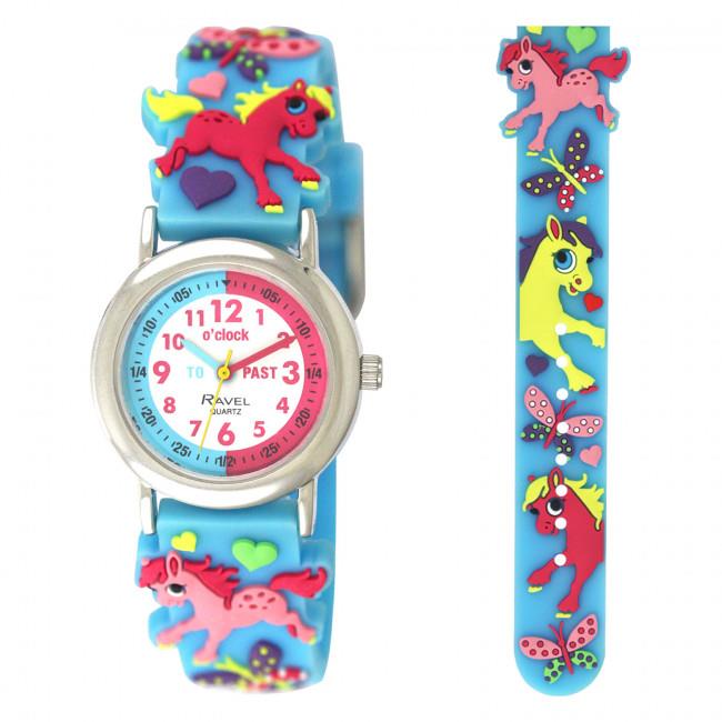 Ravel Girls 3D Cartoon Time Teacher Watch with Colour-Coded Dial – Children's Silicone Strap Wrist Watch, Pony