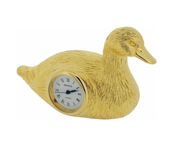 Miniature Novelty Clock with Gold Plated Duck – Solid Brass Collectable Desk Clock