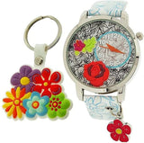 Time Design Kids Quartz Analogue Floral Watch and Key Ring Set – Children's Gift Set, TDX4526