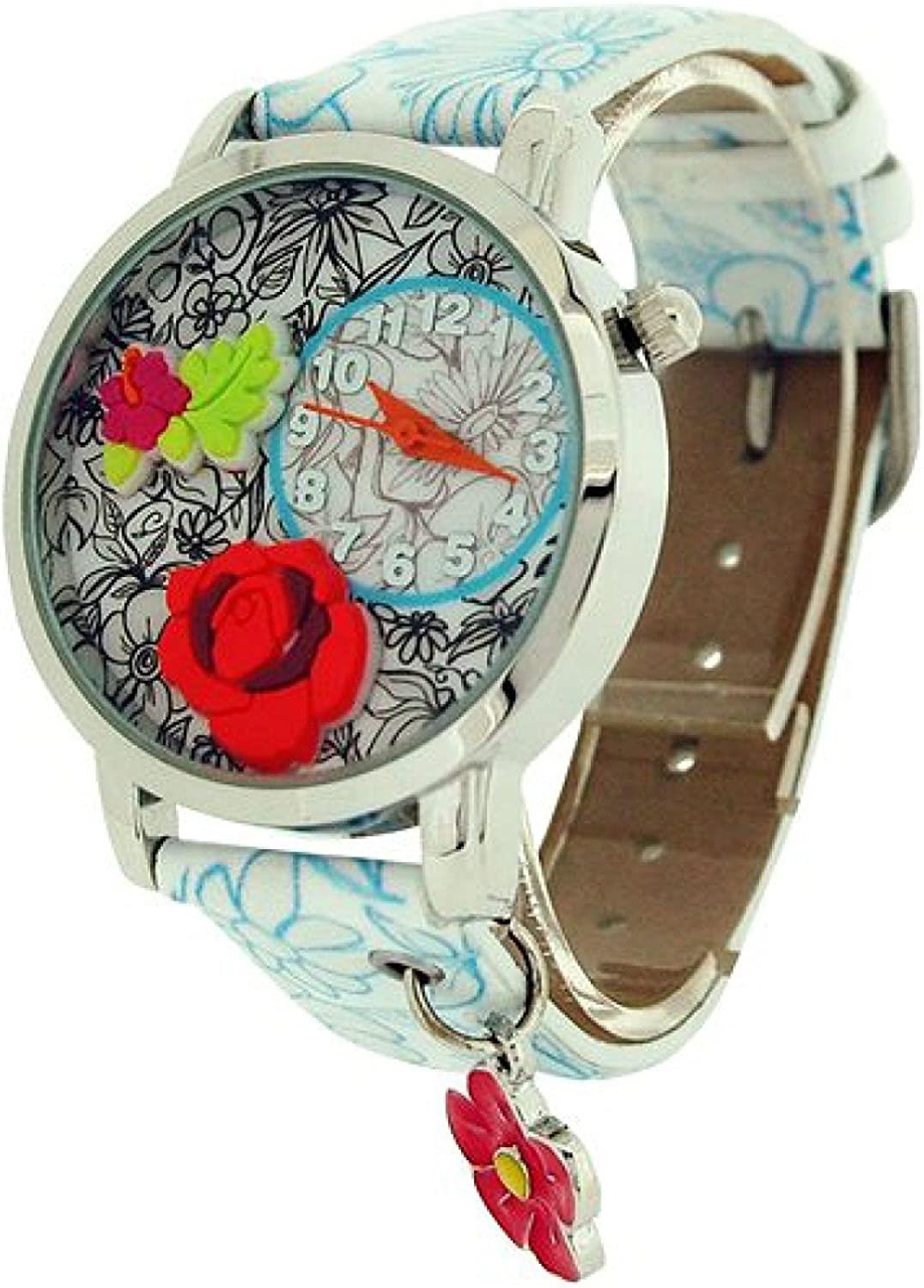 Time Design Kids Quartz Analogue Floral Watch and Key Ring Set – Children's Gift Set, TDX4526