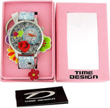 Time Design Kids Quartz Analogue Floral Watch and Key Ring Set – Children's Gift Set, TDX4526