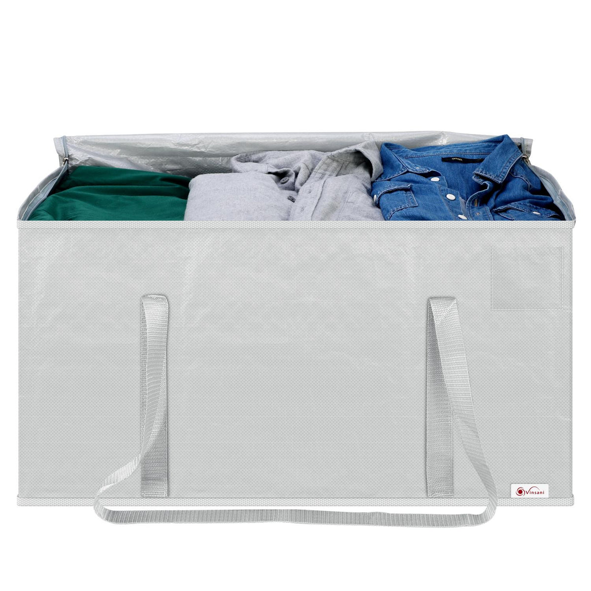VINSANI 4-Pack Large Moving Bags with Zip Closure & Reinforced Handles – Foldable Storage Bags, Grey