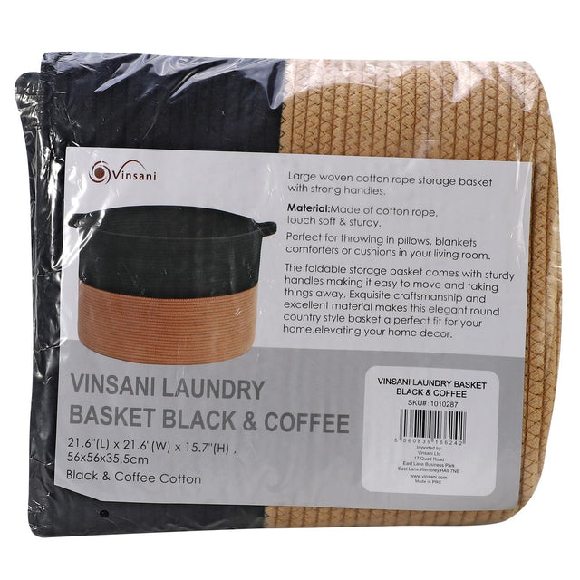 VINSANI black and coffee woven cotton rope laundry basket