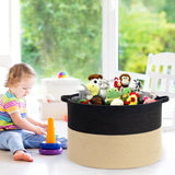 VINSANI Hand-Woven Cotton Rope Laundry Basket with Handles – Storage Basket for Laundry & Toys, Black & Coffee