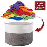 VINSANI Hand-Woven Cotton Rope Laundry Basket, 56 x 35.5cm – Foldable Storage Basket, White & Natural