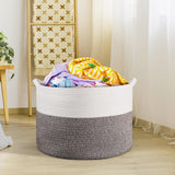 VINSANI Hand-Woven Cotton Rope Laundry Basket, 56 x 35.5cm – Foldable Storage Basket, White & Natural