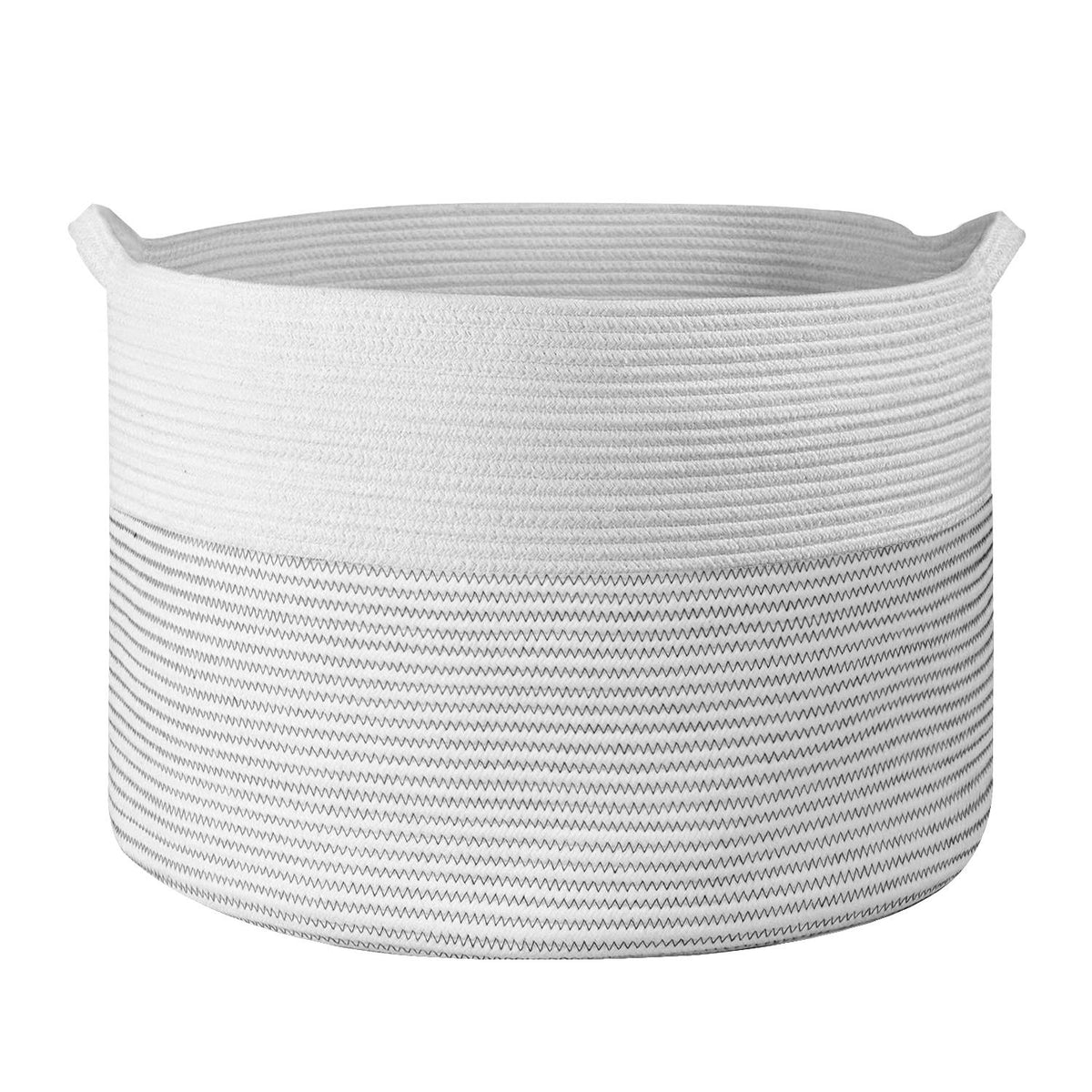 Vinsani Hand-Woven Cotton Rope Laundry Basket, 56 x 35.5cm – Foldable Storage Hamper with Handles