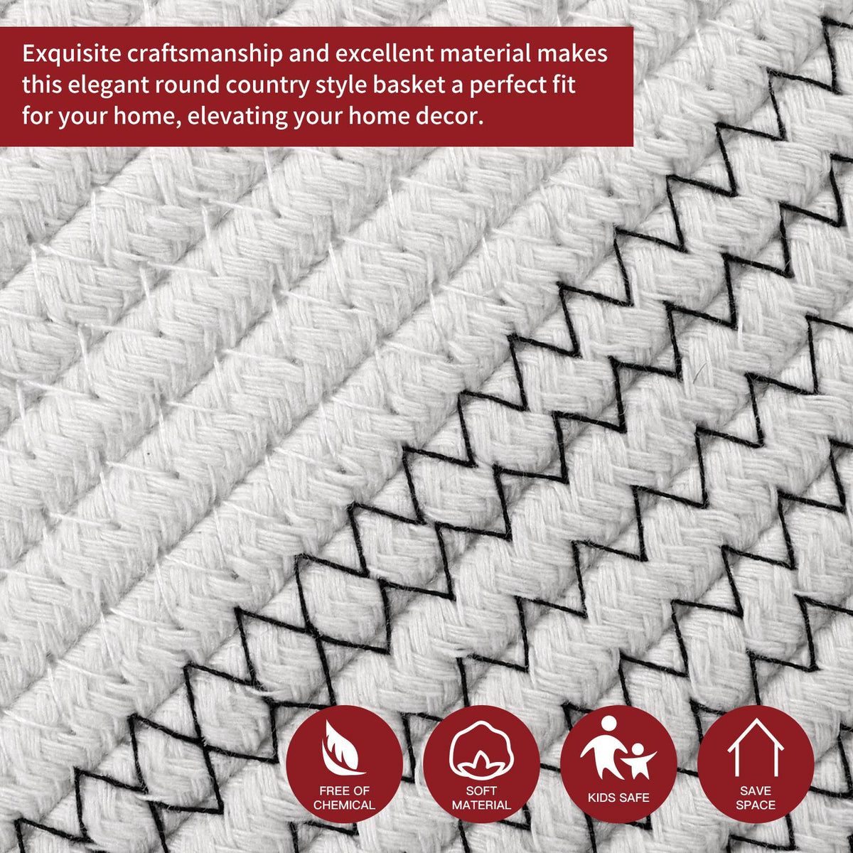 Vinsani Hand-Woven Cotton Rope Laundry Basket, 56 x 35.5cm – Foldable Storage Hamper with Handles