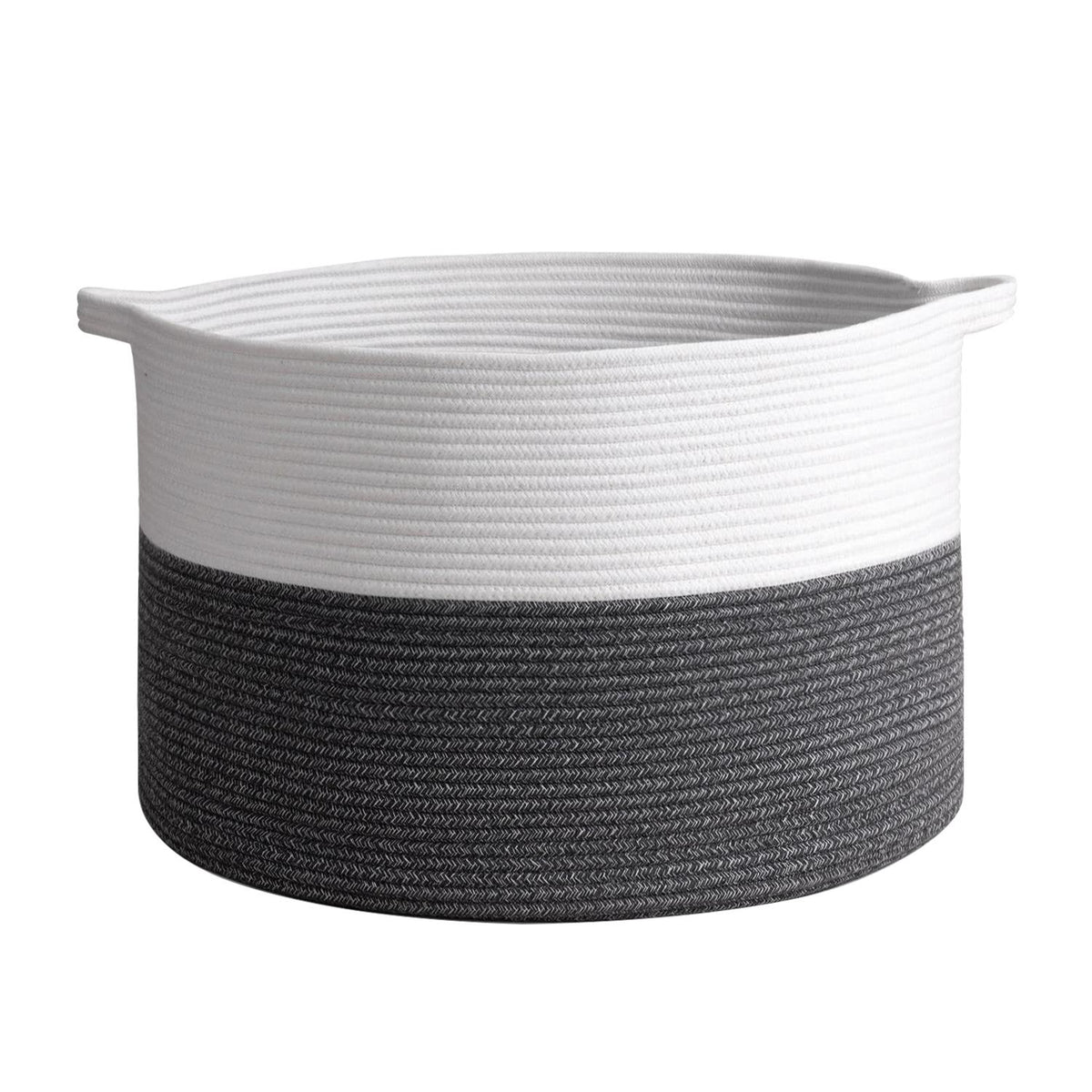 Vinsani Hand-Woven Cotton Rope Laundry Basket, Foldable with Carry Handles – Storage Hamper, White & Grey
