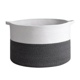 Vinsani Hand-Woven Cotton Rope Laundry Basket, Foldable with Carry Handles – Storage Hamper, White & Grey