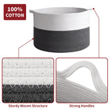 Vinsani Hand-Woven Cotton Rope Laundry Basket, Foldable with Carry Handles – Storage Hamper, White & Grey