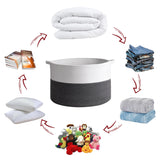 Vinsani Hand-Woven Cotton Rope Laundry Basket, Foldable with Carry Handles – Storage Hamper, White & Grey