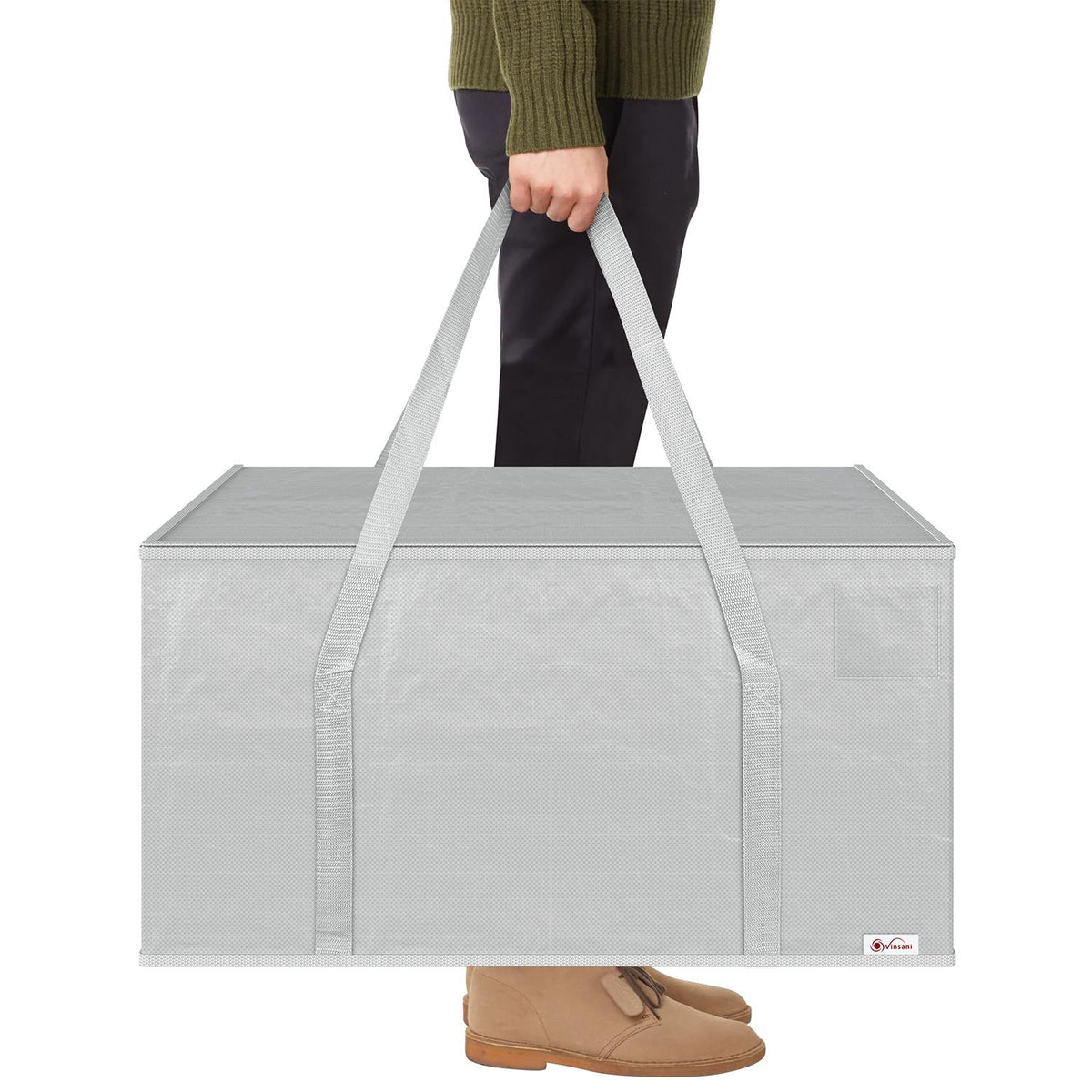VINSANI 2 Pack Large Moving & Storage Bags with Reinforced Handles & Zip Closure – Reusable, Grey