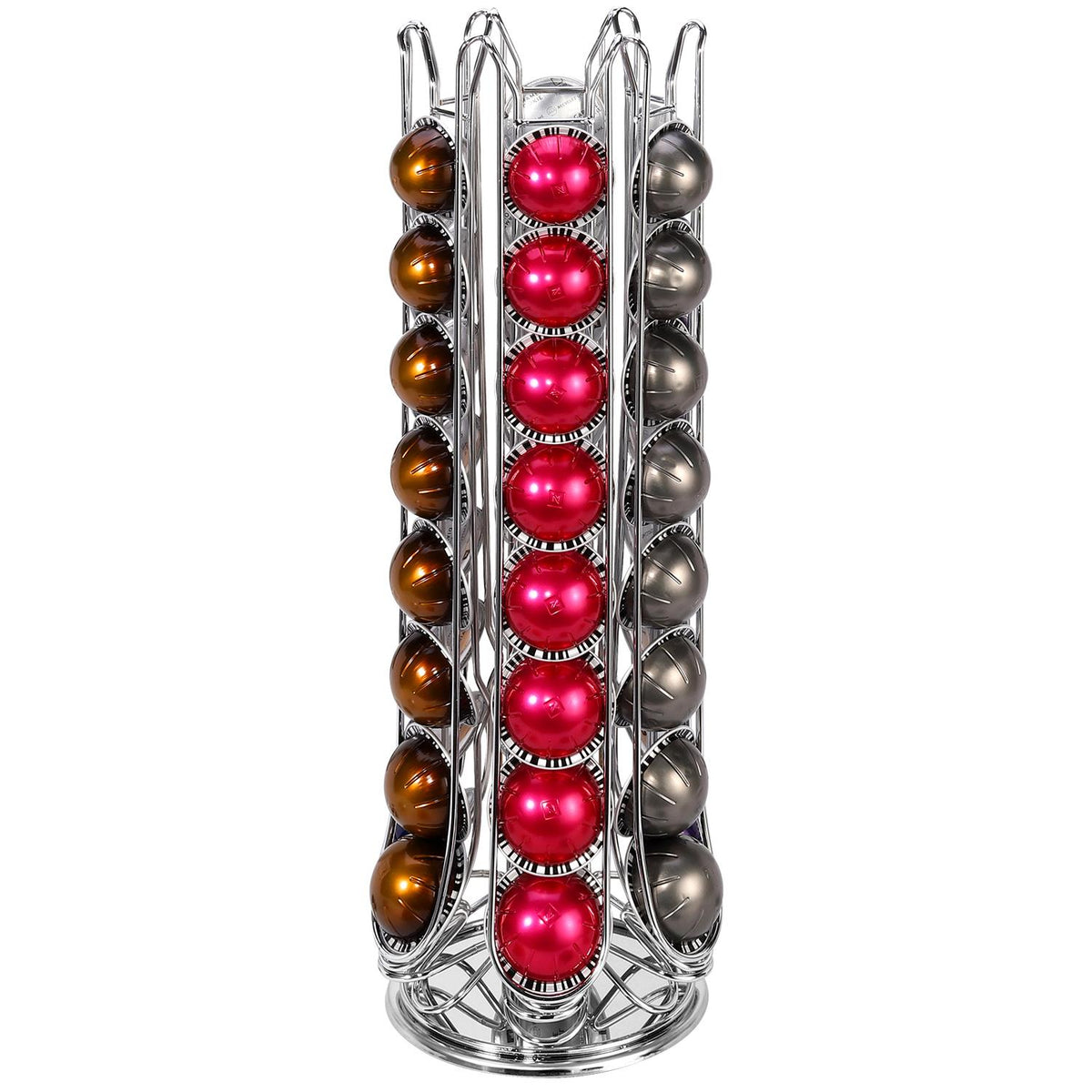 Vinsani 48 Pod Coffee Capsule Stand with 6 Wells – Organised Pod Holder with Clear Flavour Labels, Chrome