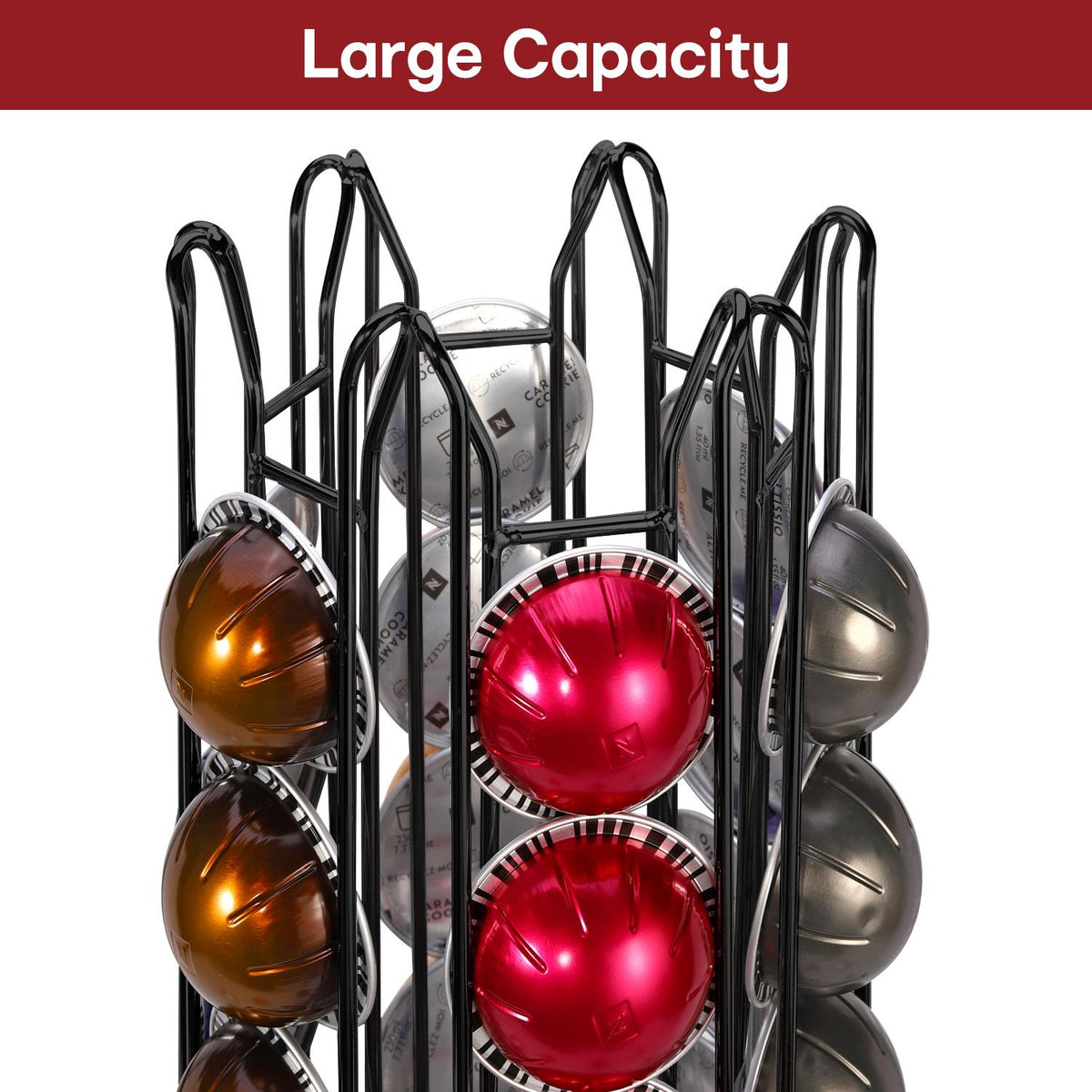 Vinsani 48 Pod Coffee Capsule Stand with 6 Wells – Organised Coffee Pod Holder, Black