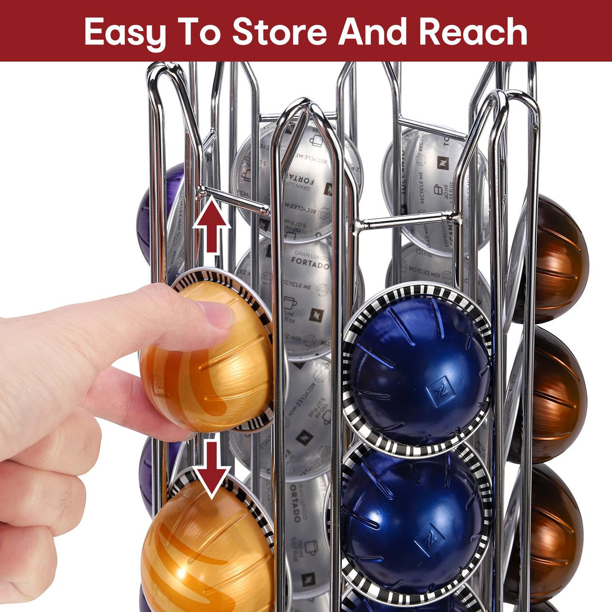 30 Pod Rotating Coffee Capsule Holder for Nespresso Vertuo & Vertuoline – Metal Wire Swivel Stand with Non-Slip Surface