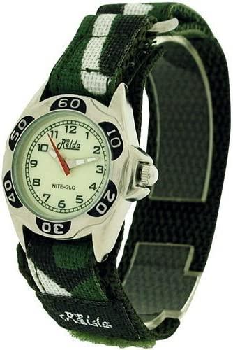Relda Kids Nite-Glo Watch with Luminous Dial and Velcro Strap – Green Camouflage Army Design, REL64