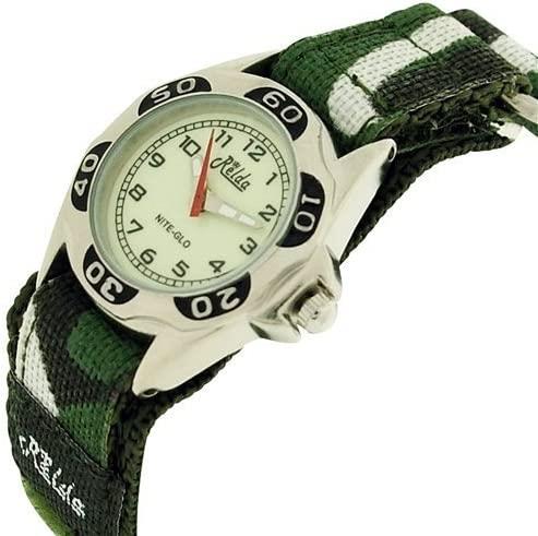 Relda Kids Nite-Glo Watch with Luminous Dial and Velcro Strap – Green Camouflage Army Design, REL64