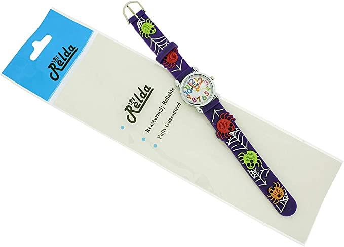Relda Children's Analogue Watch with Spiders & Web Dial, Purple Silicone Strap – Quartz Kids Watch