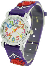Relda Children's Analogue Watch with Spiders & Web Dial, Purple Silicone Strap – Quartz Kids Watch