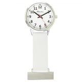 Ravel Nurses Fob Watch – White Silicone, 30mm Polished Silver Tone Case