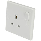 DK 1 Gang 13A Switched Wall Socket with Curved Edges – BS1363-2 Compliant, Minimum 25mm Back Box