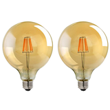 2 Pack E27 LED Edison Dimmable Filament Bulbs, 8W 800lm 2700K – Vintage Amber Glass, Warm White