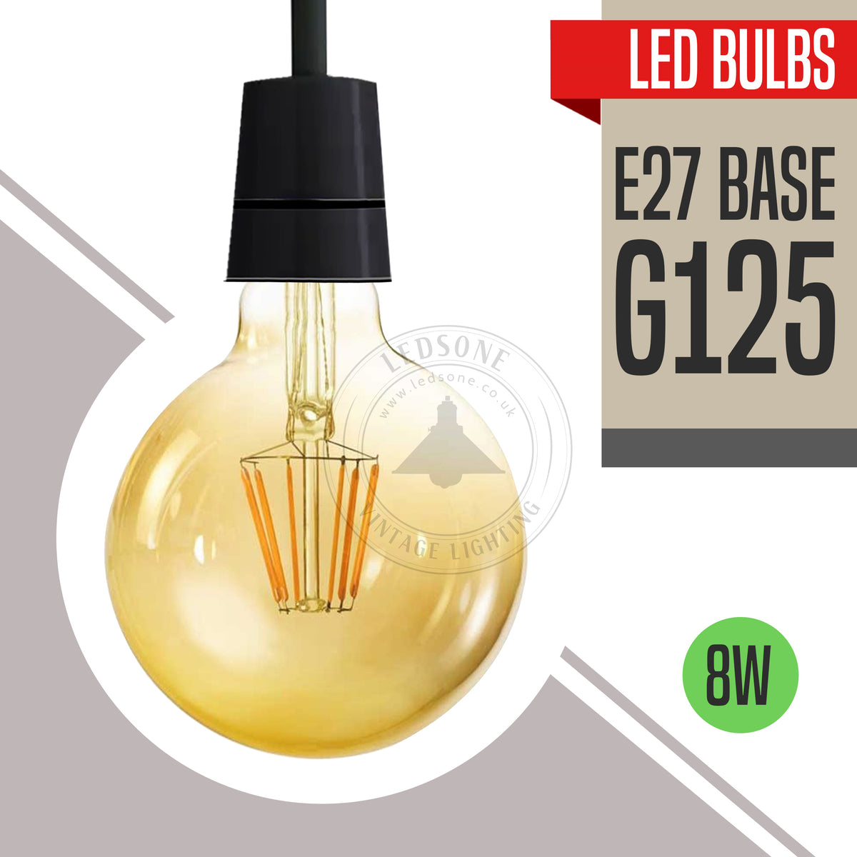 2 Pack E27 LED Edison Dimmable Filament Bulbs, 8W 800lm 2700K – Vintage Amber Glass, Warm White