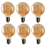 Ledsone 6-Pack E27 G95 Dimmable LED Edison Bulbs – Vintage Amber Glass Filament Lamps, 2700K Warm White