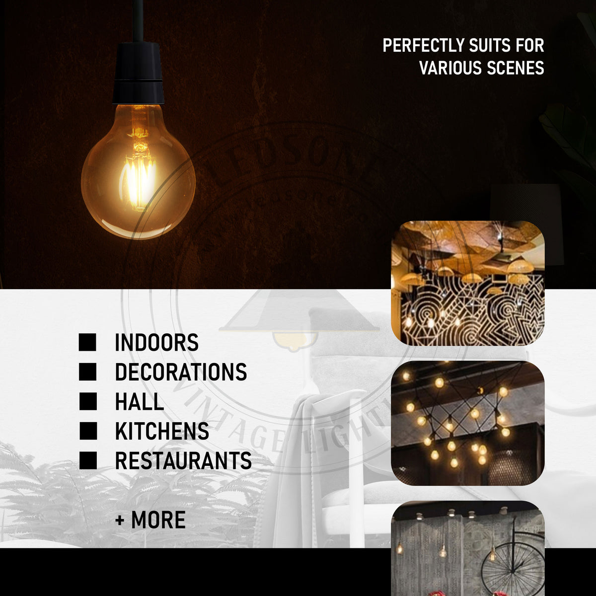 Ledsone 6-Pack E27 G95 Dimmable LED Edison Bulbs – Vintage Amber Glass Filament Lamps, 2700K Warm White