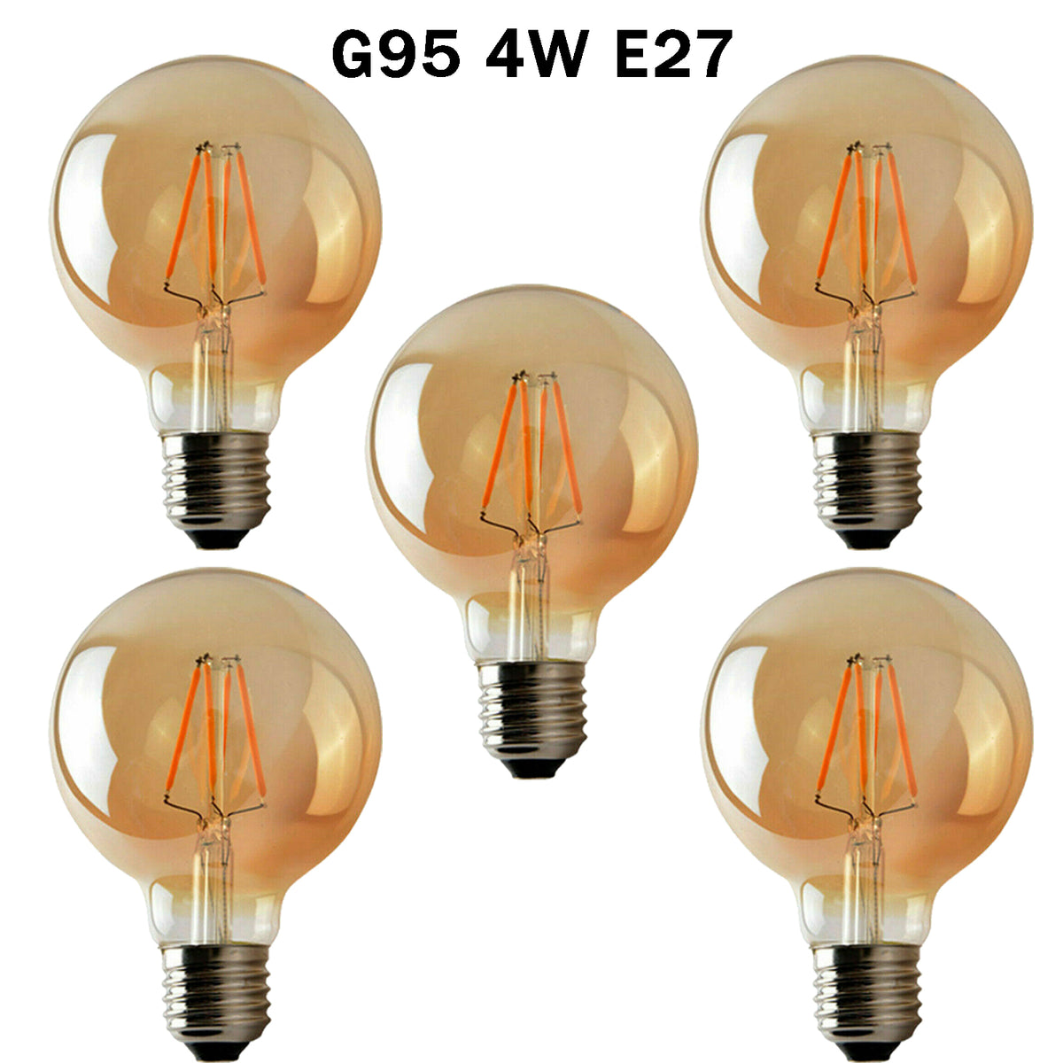 Ledsone 5-Pack E27 G95 Dimmable LED Edison Bulbs – Vintage Amber Glass Filament Lamps, 2700K Warm White