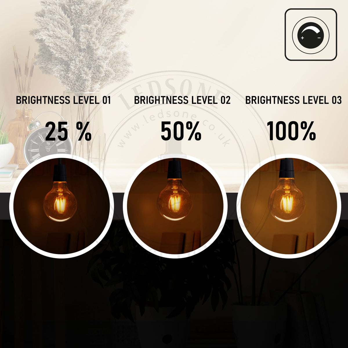 Ledsone 2 Pack E27 G95 Vintage LED Edison Bulbs, 4W Dimmable Warm White 2700K – Amber Glass Filament Globe
