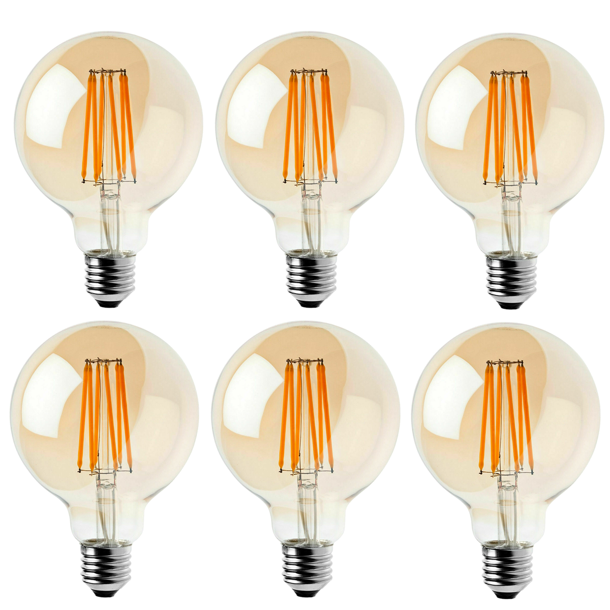 Ledsone 6 Pack E27 Dimmable LED Edison Bulbs, G95 Amber Glass – 8W Warm White 2700K Vintage Filament
