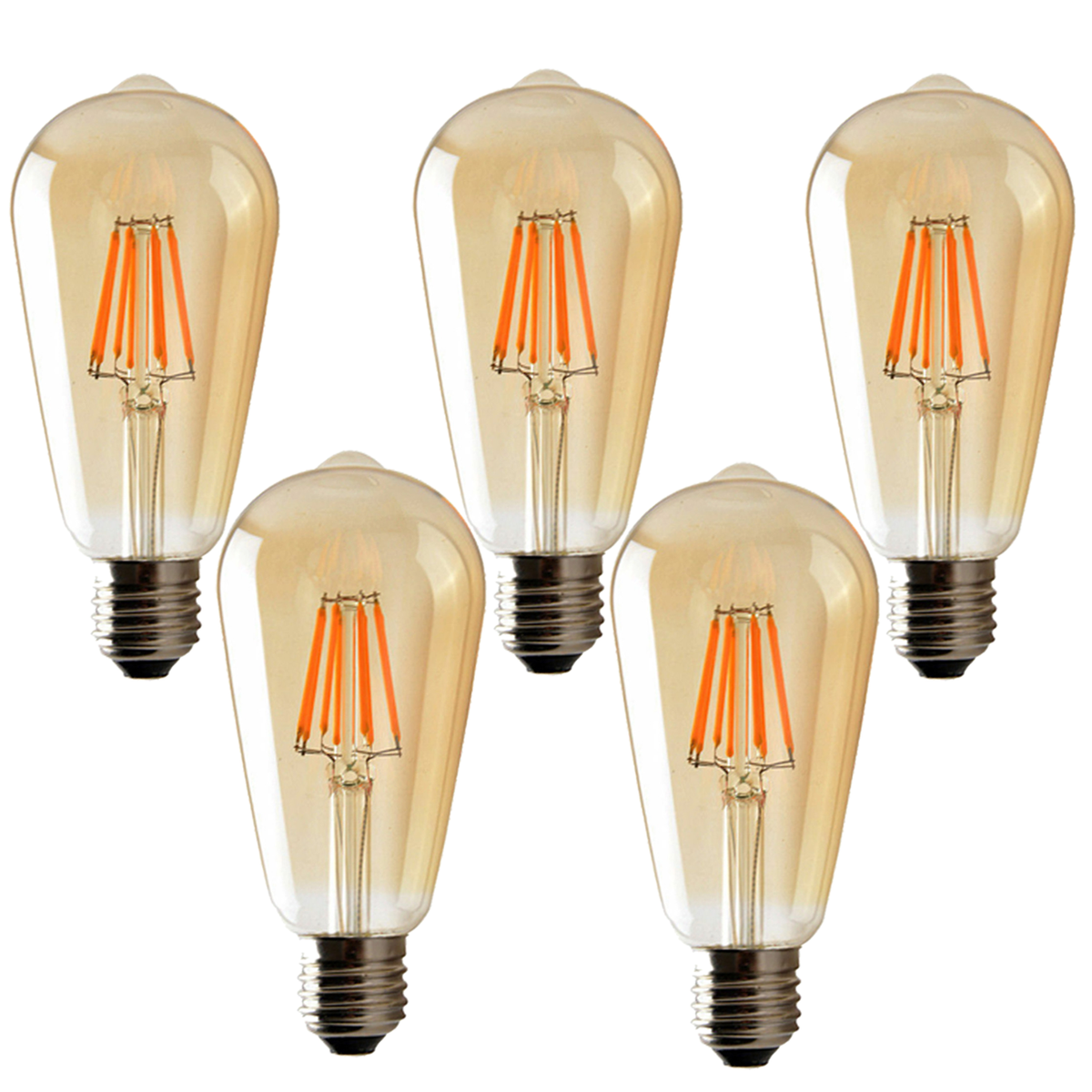 Ledsone 5 Pack E27 ST64 Vintage LED Edison Bulbs, 6W Dimmable Warm White 2700K – Amber Glass Filament