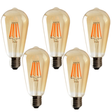 Ledsone 5 Pack E27 ST64 Vintage LED Edison Bulbs, 6W Dimmable Warm White 2700K – Amber Glass Filament