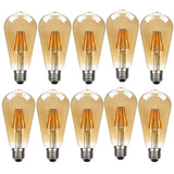 Ledsone 10 Pack E27 ST64 Vintage LED Edison Bulbs, 8W Dimmable Warm White 2700K – Amber Glass Filament